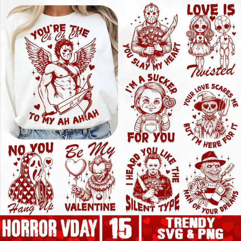 Funny Horror Valentines SVG Bundle, Adult Humor Valentines Day svg, Snarky Nightmare Love svg, Scary Vday svg, Trendy Valentine Shirt svg