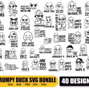 Sarcastic Funny Grumpy Duck SVG Bundle, Grumpy Coffee SVG, Duck Vector, Funny T-Shirt Prints, Animals Clipart, Digital Download