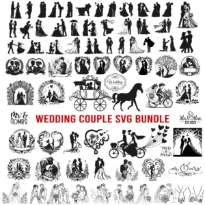 Wedding Couple Silhouette SVG Bundle, Bride and Groom Clipart