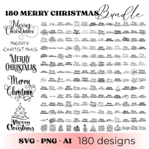 Merry Christmas SVG Bundle, Merry Christmas Svg, Christmas Shirt Svg, Merry Christmas Clipart, Holiday Lettering, Hand Lettered Christmas