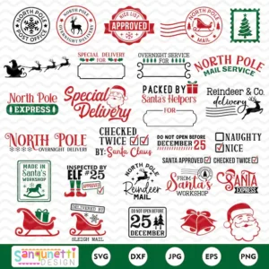 North Pole Santa Sack SVG Bundle | Christmas postage PNG