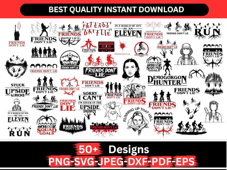 Friends Don’t Lie SVG PNG JPEG, Eleven Svg, Retro Stranger Thing Svg, Friends Quote Cut Files, Silhouette and Cricut compatible Cut Files