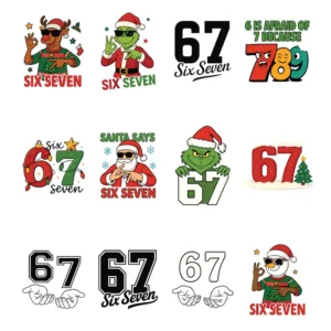 Funny Christmas Meme SIX Seven Png Bundle, Santa Says 67 Clipart Png, 67 Xmas Png, Viral 6 7 Funny Joke Clipart,Viral Gen Alpha Meme Designs