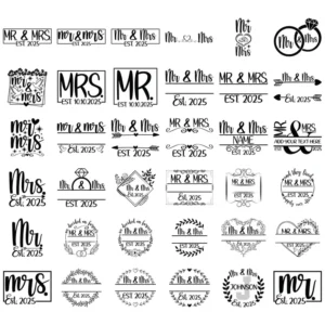 Wedding Svg Bundle Mr and Mrs Split Monogram Svg Engagement Svg Cricut Wedding Files Bride Groom Svg Est 2025 Svg Wedding Invitation Svg