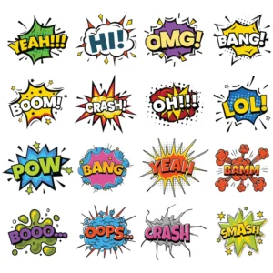 Comic Style Action Svg Bundle,Pop art text,Comic Cartoon Style,Comic Book clipart,Bundle of Comic Style Action Bubbles,Instant download,Png