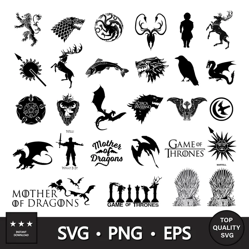 Game of Throne, Throne Svg, Png and Eps, Game of Thrones House logos, Cricut cut file Instant Digital Download.