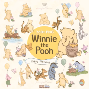 Winnie the Pooh PNG Clipart Bundle, Classic Friends Vintage Watercolor (Digital Download)